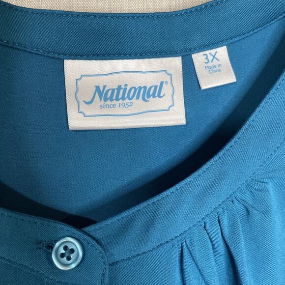 National Since 1952 Women 3X Lightweight Blouse - 1/4 Button - Long SLV Blue NWT - Picture 2 of 8